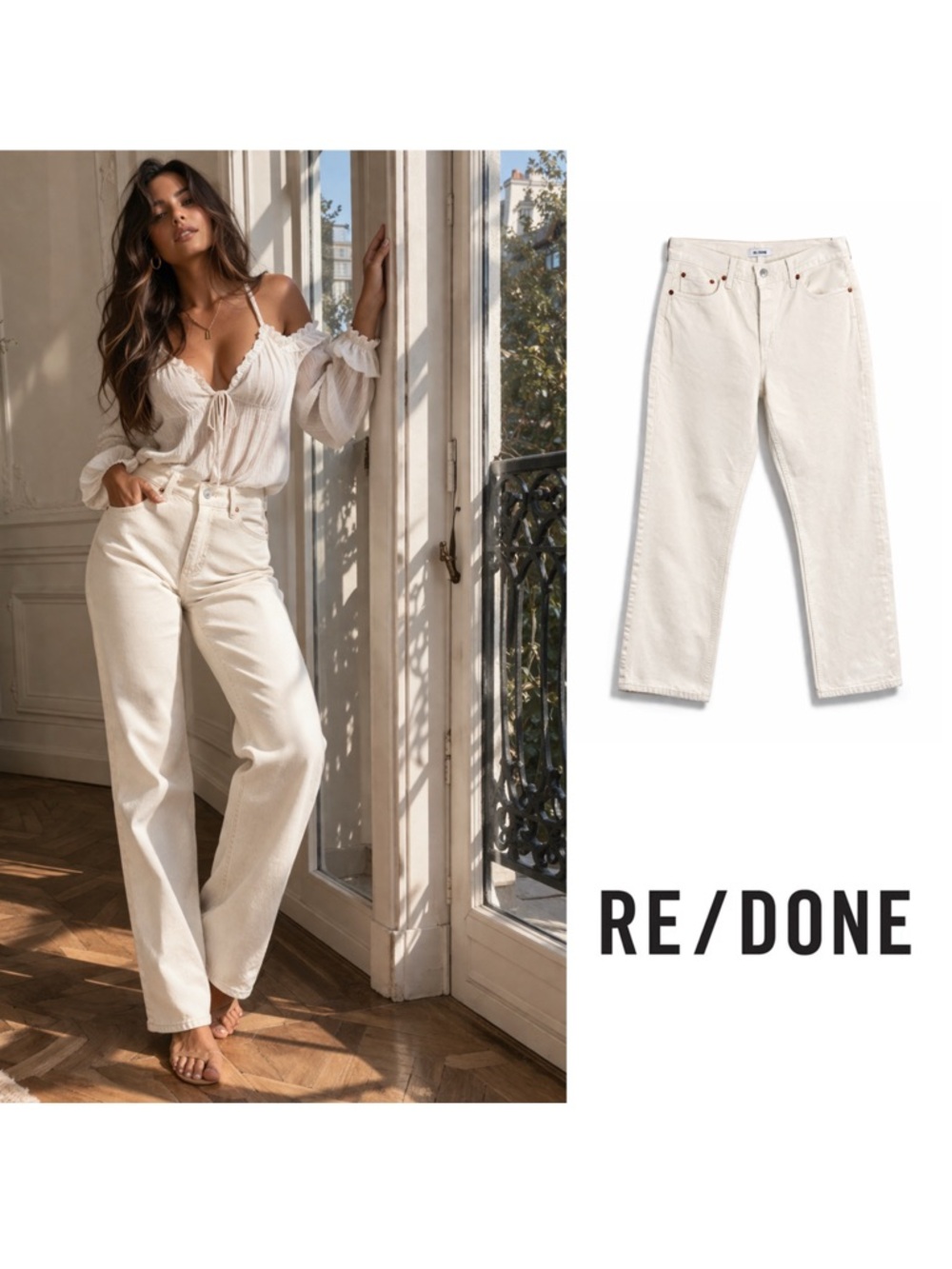 NEW Re/Done Cream High-Rise Easy straight Crop Jeans